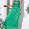 Strapless Bandeau Sequin Long Swing Prom Evening Dress