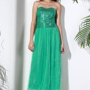 Strapless Bandeau Sequin Prom Evening Dress – Green