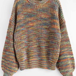 Lantern Sleeve Multicolored Chunky Sweater – Multi