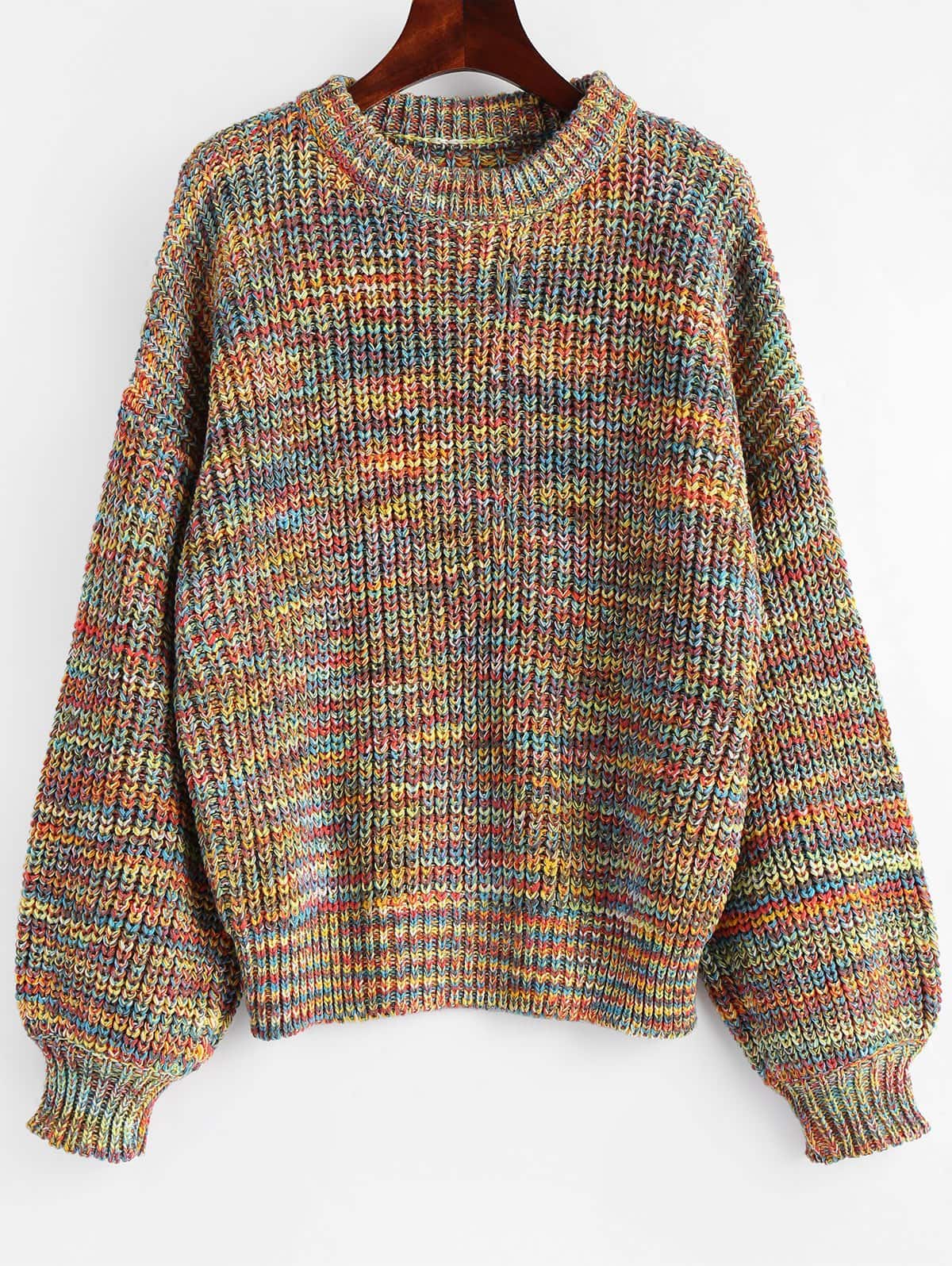 Lantern Sleeve Multicolored Chunky Sweater - Multi | Binti Beauty Palace