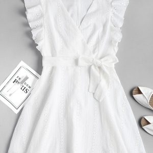Ruffle Broderie Anglaise Party Dress – White S