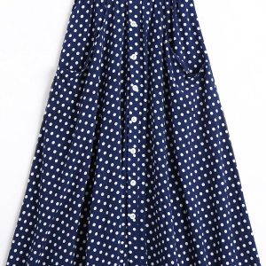 Button Up Polka Dot Skirt With Pockets