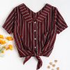 Fold Over Tie Front Striped Casual Shirt