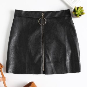 Zip Up PU Leather Mini Skirt