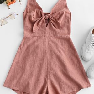 ZAFUL Knotted Cut Out Smocked Sleeveless Romper