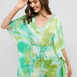 Knotted Floral Tie Dye Cape Romper