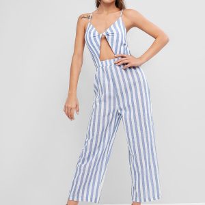 Striped Cutout Twisted Cami High Rise Jumpsuit